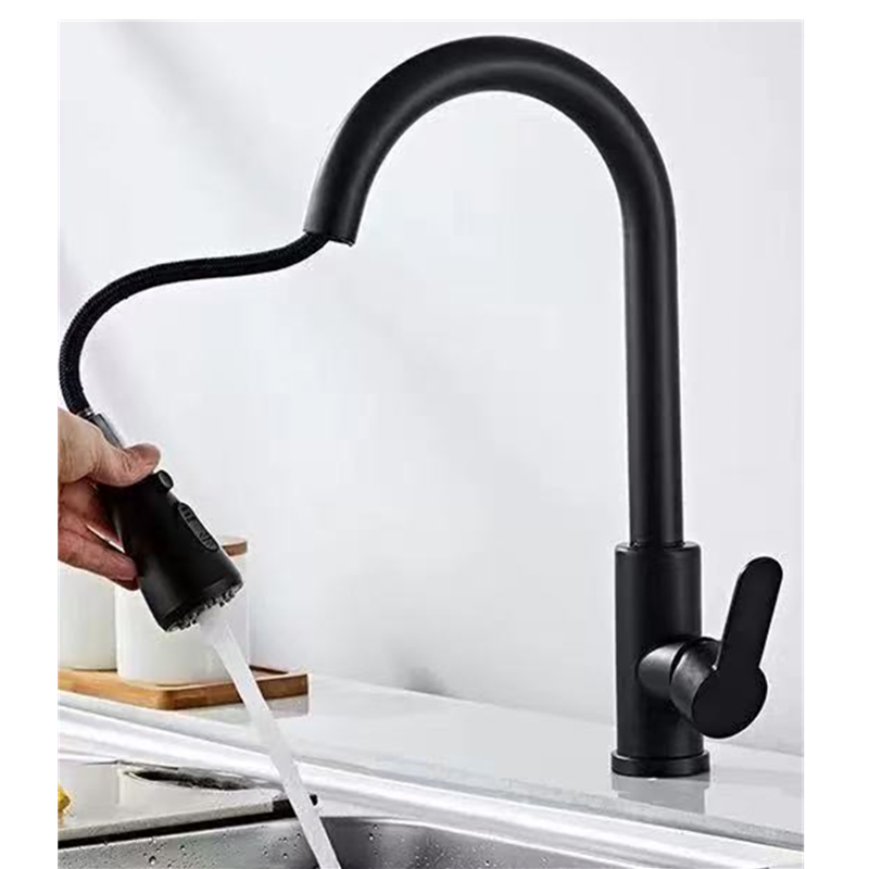 Commercial Kitchen Faucets - ก๊อกน้ำห้องครัวแบบดึงออกได้ สีนิกเกิลขัดเงา สแตนเลสสีดำ ก๊อกผสมสำหรับอ่างล้างจานในครัว