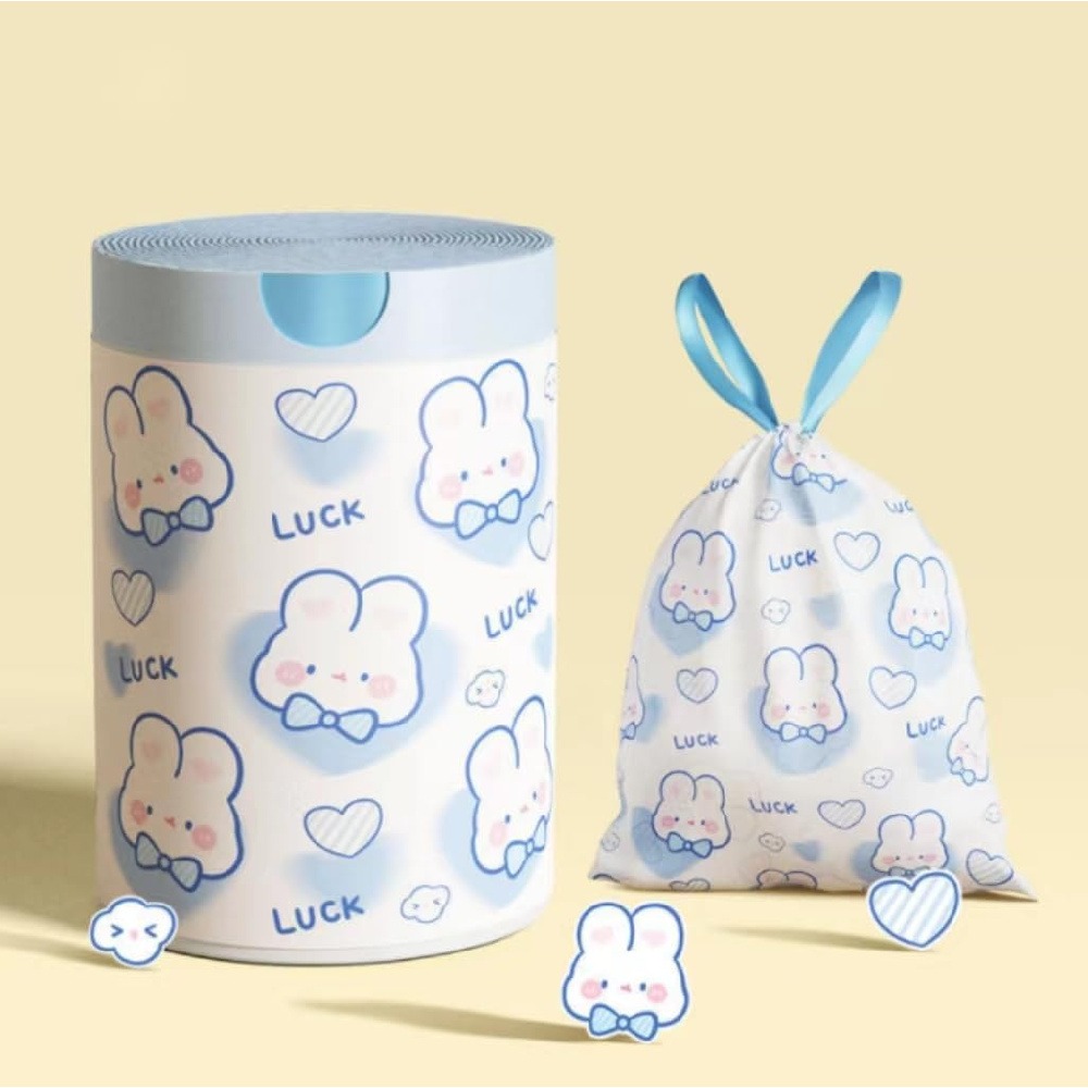 Commercial Kitchen Bin - ถุงขยะแบบมีเชือกรูดลายกระต่ายนำโชค น่ารัก 1 แพ็ค 100 ชิ้น