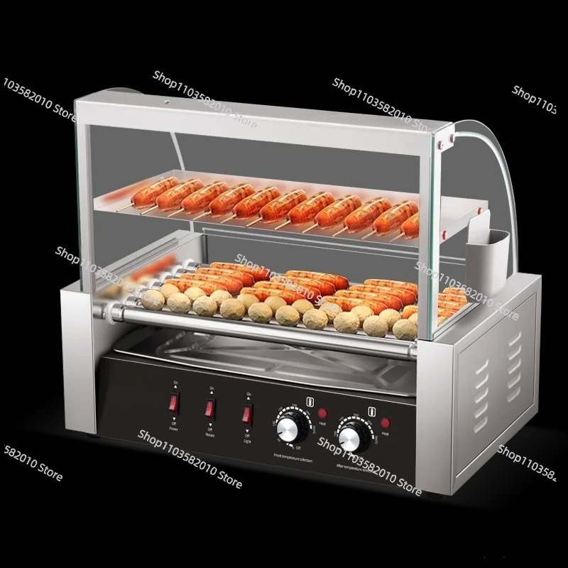 Hot Dog Roller Grill - เตาปิ้งฮอทดอกแบบลูกกลิ้ง 7 ลูกกลิ้ง สำหรับร้านค้าและงานปาร์ตี้ ตัวเครื่องทำจากสแตนเลส