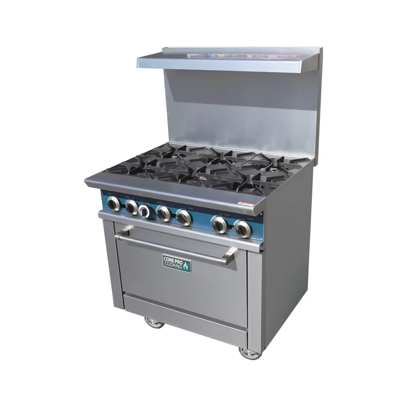 Commercial Kitchen Cooking - อุปกรณ์ครัวเชิงพาณิชย์ เตาสแตนเลสแบบตั้งพื้น 6 หัวเตา พร้อมเตาอบ