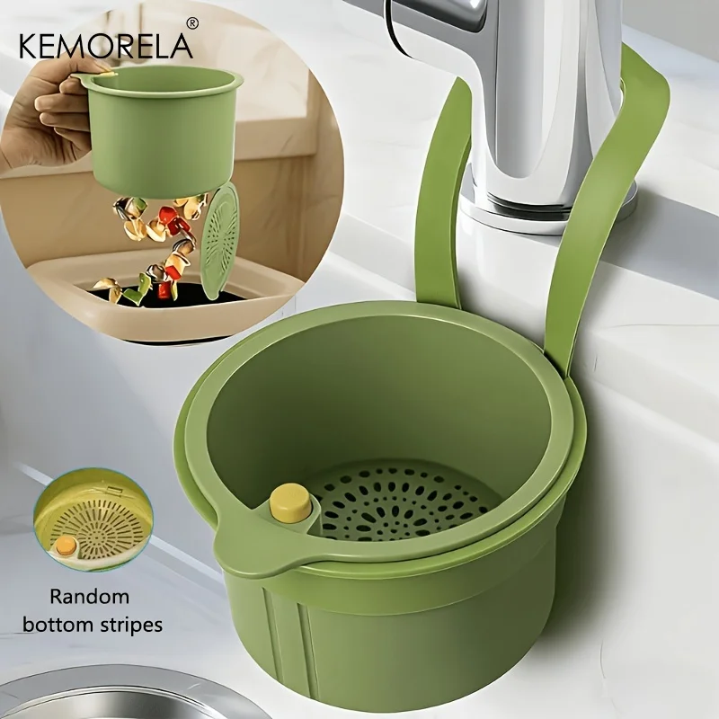 Commercial Kitchen Bin - ตะกร้ากรองเศษอาหารในอ่างล้างจานแบบทำความสะอาดตัวเอง 1 ชิ้น พร้อมระบบกดทิ้งอัตโนมัติ ตะกร้ากรองขยะแบบแขวนก๊อกน้ำ