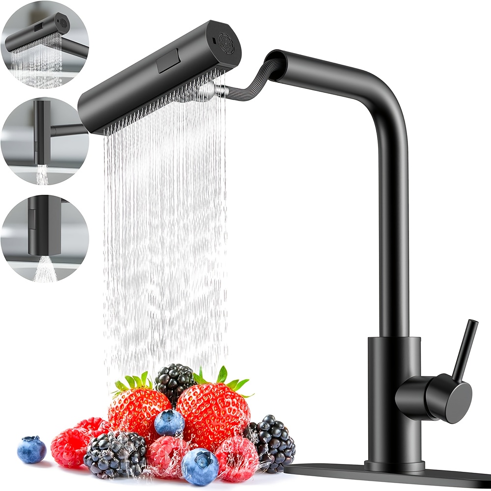 Commercial Kitchen Faucets - 1 PC สีดําก๊อกน้ําห้องครัวดึงสเปรย์,น้ําตกก๊อกน้ําอ่างล้างจาน,Commercial Utility ก๊อกน้ําห้องครัวสแตนเลส
