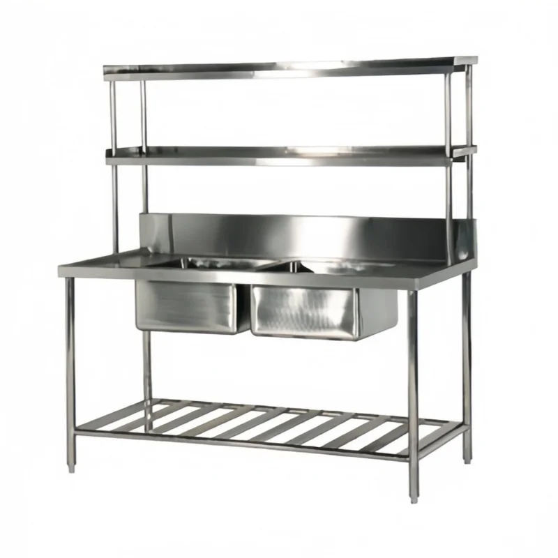 Commercial Kitchen Double Sink - อ่างล้างจานสองหลุม สเตนเลสเคลือบผิว สำหรับโรงแรม ร้านอาหาร อุปกรณ์ครัวเชิงพาณิชย์