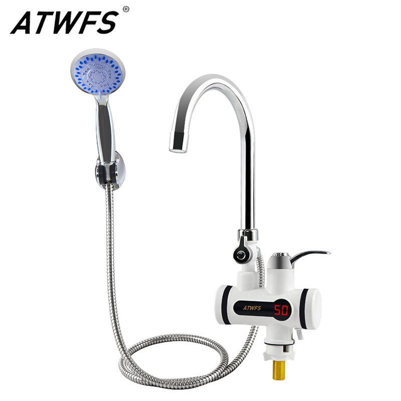 Commercial Kitchen Tap - ATWFS 3000W เครื่องทําน้ําอุ่น Tankless ก๊อกน้ําฝักบัวไฟฟ้าทันทีแตะเครื่องทําความร้อนน้ําร้อนสําหรับห้องครัวและห้องน้ํา