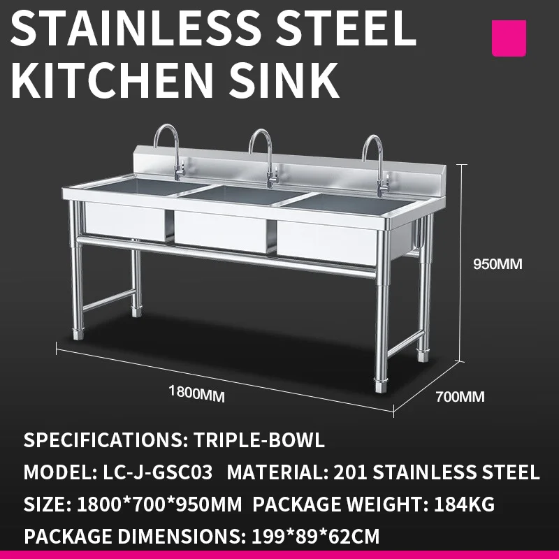 Commercial Kitchen Double Sink - อ่างล้างจานในครัว—สำหรับโรงอาหารและร้านอาหารเชิงพาณิชย์ อ่างคู่ สแตนเลส 201 สำหรับล้างจานและล้างผัก (ปรับแต่งได้)