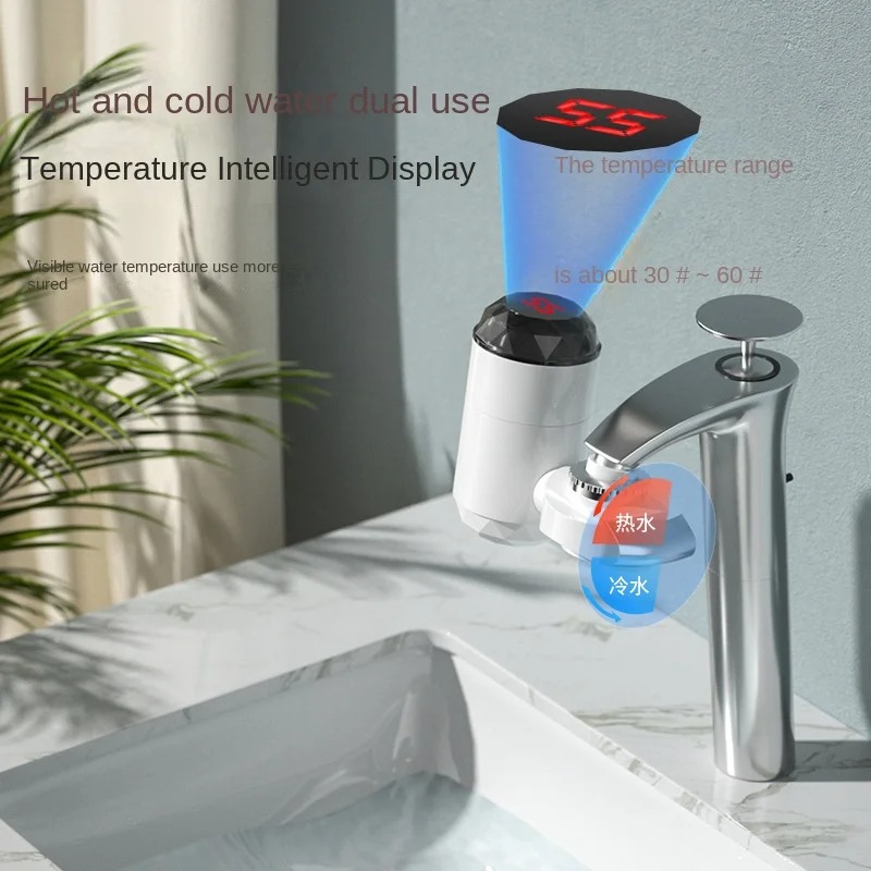 Commercial Kitchen Tap - ก๊อกน้ำร้อนทันที 3000W แบบไม่ใช้ถัง พร้อมหน้าจอแสดงอุณหภูมิ และก๊อกน้ำร้อน-เย็น สำหรับอ่างล้างจานในครัว