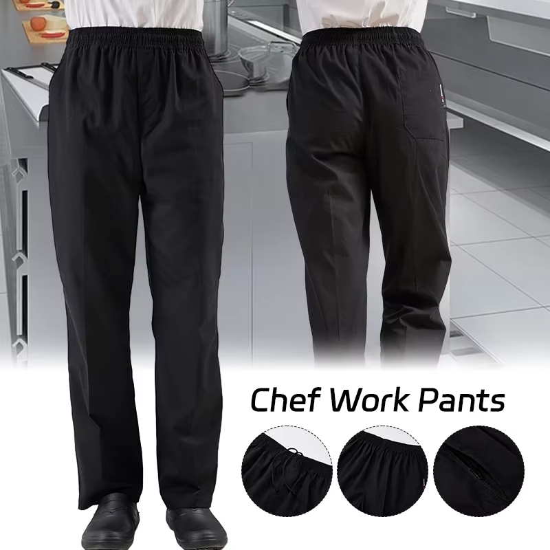 Commercial Kitchen Services - กางเกงเชฟคุณภาพสูงสำหรับผู้ชาย กางเกงเชฟใหม่สำหรับทำอาหารในร้านอาหาร ครัว น้ำหนักเบา สีดำ กางเกงเชฟพร้อมอุปกรณ์เสริมสำหรับผู้หญิง