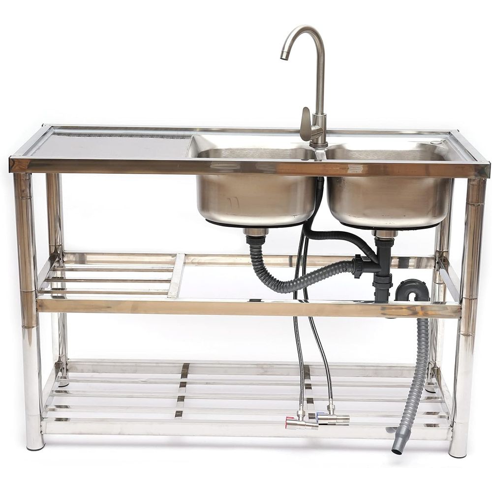 อ่างล้างจานสแตนเลสแบบยืน 2 ช่อ - Commercial Kitchen Double Sink บทวิจารณ์และราคา