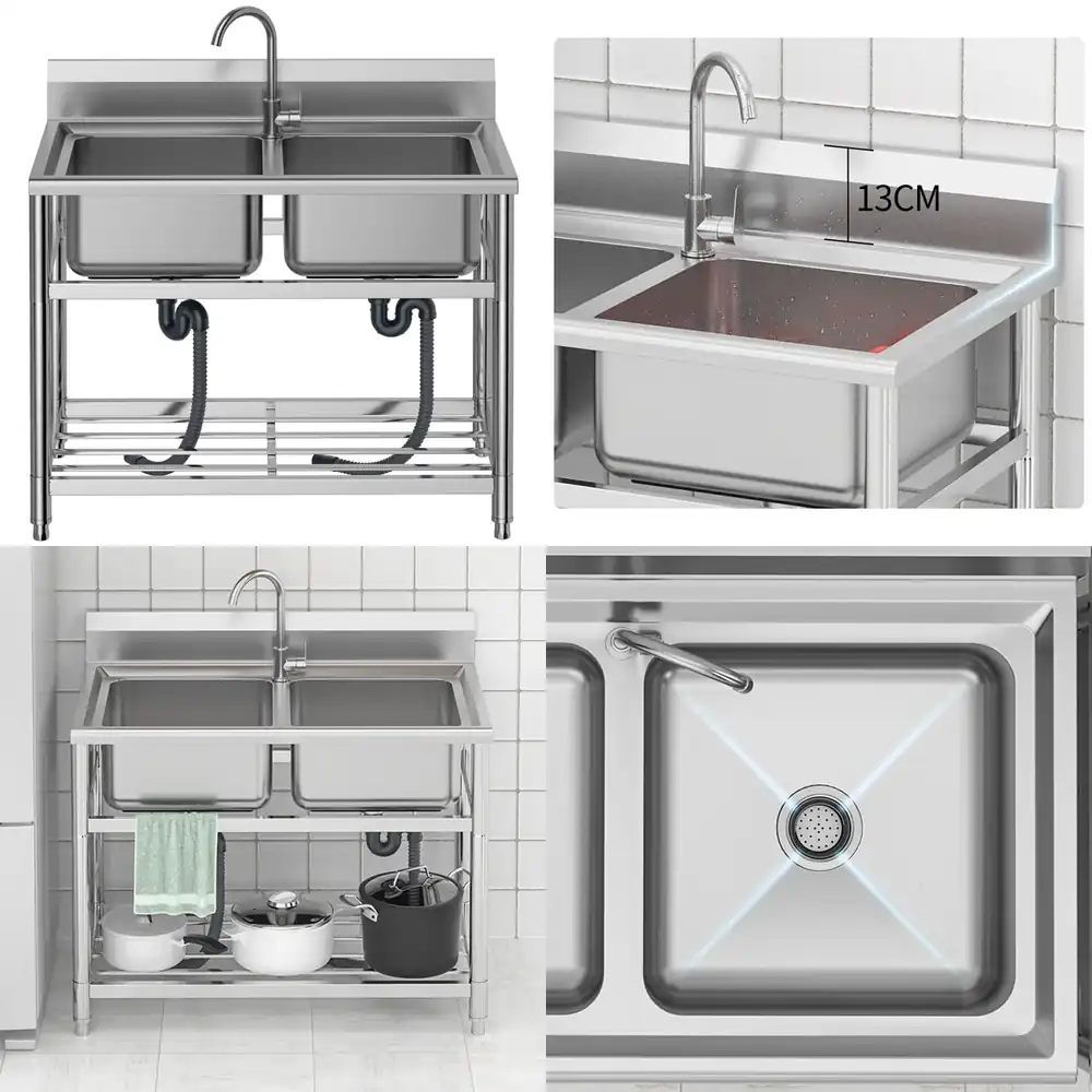 อ่างล้างจานสแตนเลสสำหรับร้านอา - Commercial Kitchen Double Sink บทวิจารณ์และราคา