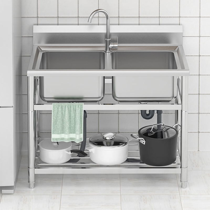อ่างล้างจานสแตนเลสสำหรับร้านอา - Commercial Kitchen Double Sink บทวิจารณ์และราคา