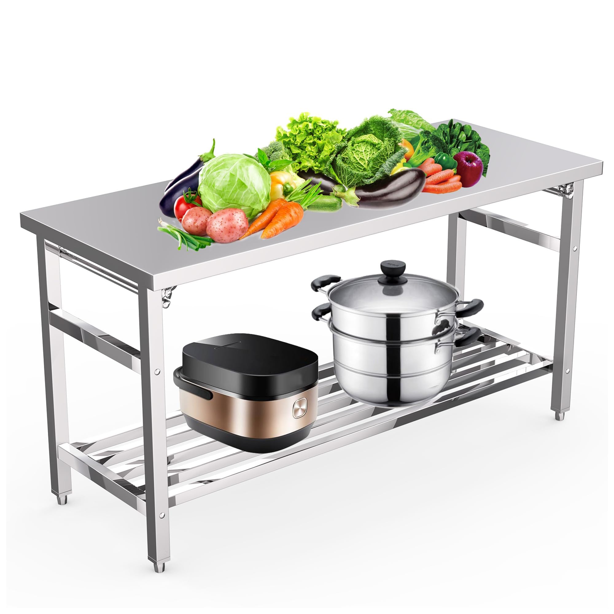 โต๊ะเตรียมอาหารสแตนเลสแบบพับได - Commercial Kitchen Cooking บทวิจารณ์และราคา